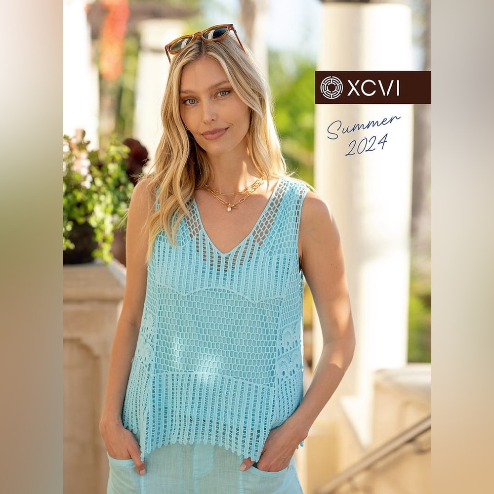 XCVI Larina Gray Knit Sleeveless Top, Mermaid Tail